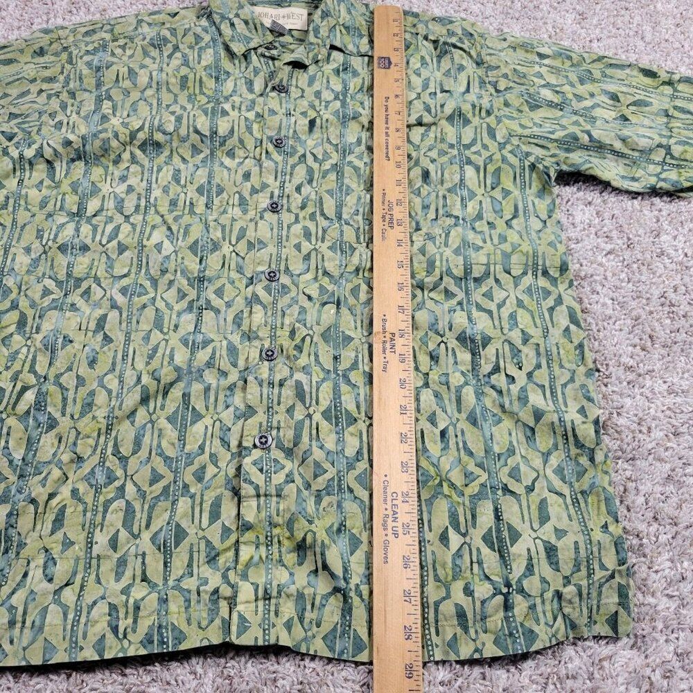 Johari West Hawaiian Shirt Mens Large Green Geometric Button Up Short Sleeve - Picture 6 of 9